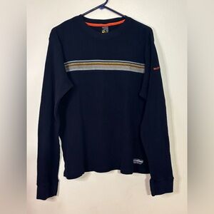 Nautica Navy Waffle Knit Sweater with Orange Trim Y2K